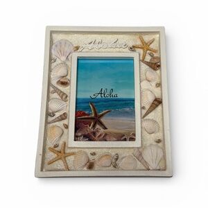 Aloha Hawaii Unique Seashell and Starfish Decor White 4x6 Photo Frame